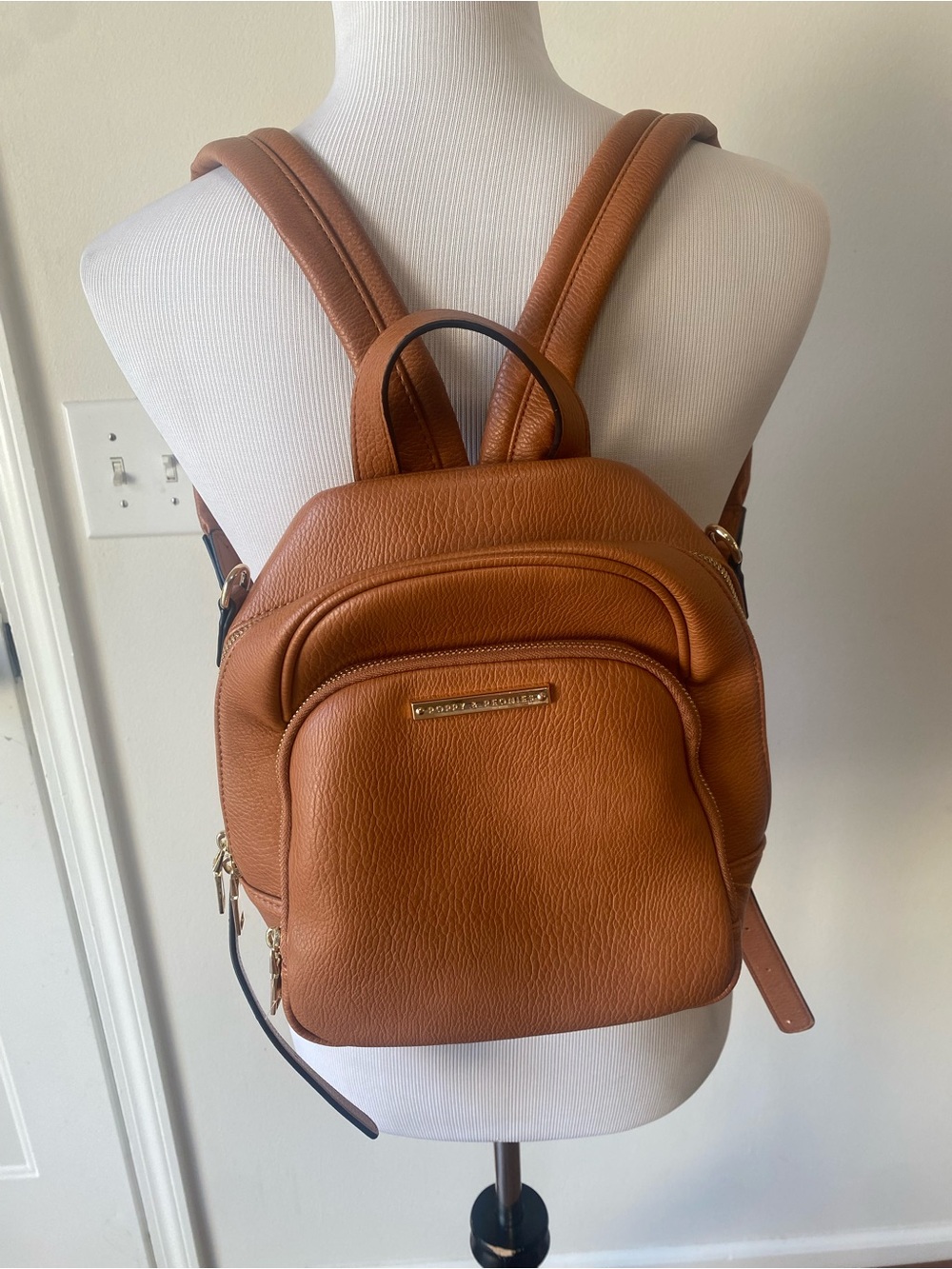 Poppy & Peonies On The Fly Mini Backpack Cognac Brown Vegan Leather